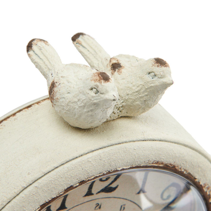 Balf Decorative Pewter Mantel Clock with Bird, Cream