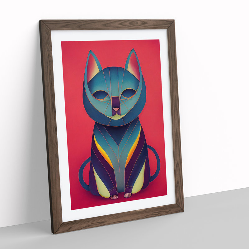 Modern Cat No.3 Abstract - Framed Print, 34cm H x 25cm W x 2cm D, Walnut
