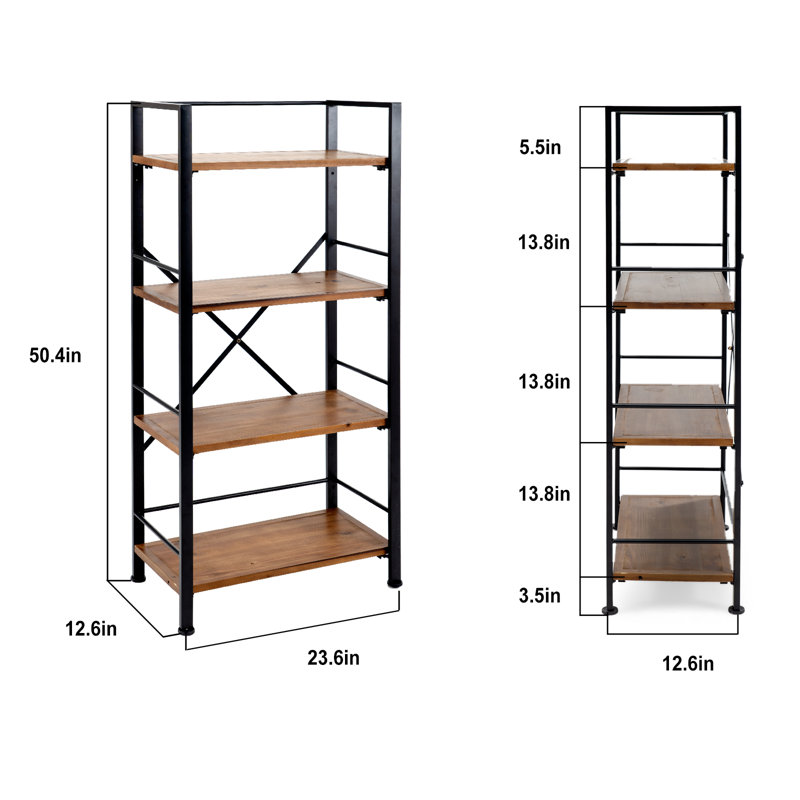 Bibliothèque étagère Iron, Noir, (4 tablettes) H 50,4 po x l 23,6 po x P 12,6 po