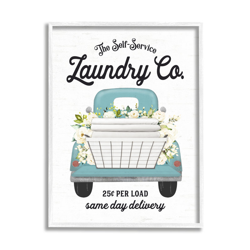 Self Service Laundry Co., L 16 po x H 20 po, Giclée encadrée blanc bord de mer