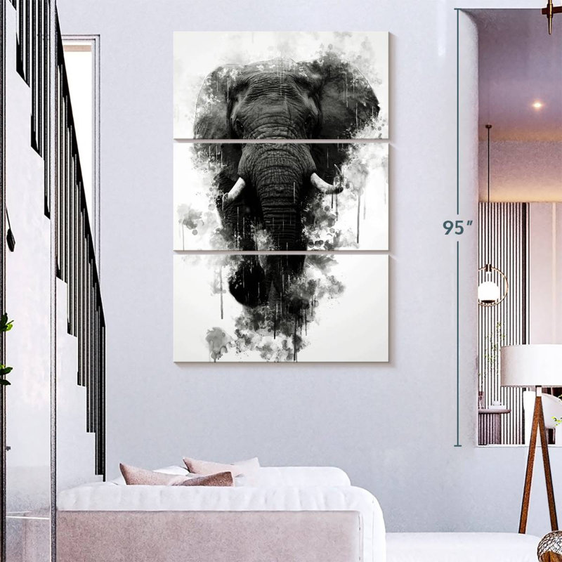 Brampt Mighty Elephant noir et blanc, H 57 po x l 36 po