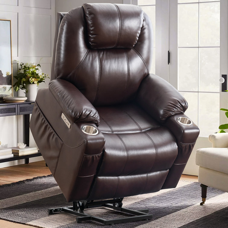 42.5'' Wide Faux Leather Power Lift Assist Massage Recliner Heating &  Vibration