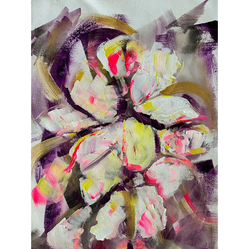 «Flower Flower», peinture acrylique abstraite sur toile par Charulata Sridhar - Art mural texturé organique pour décoration botanique bohème
