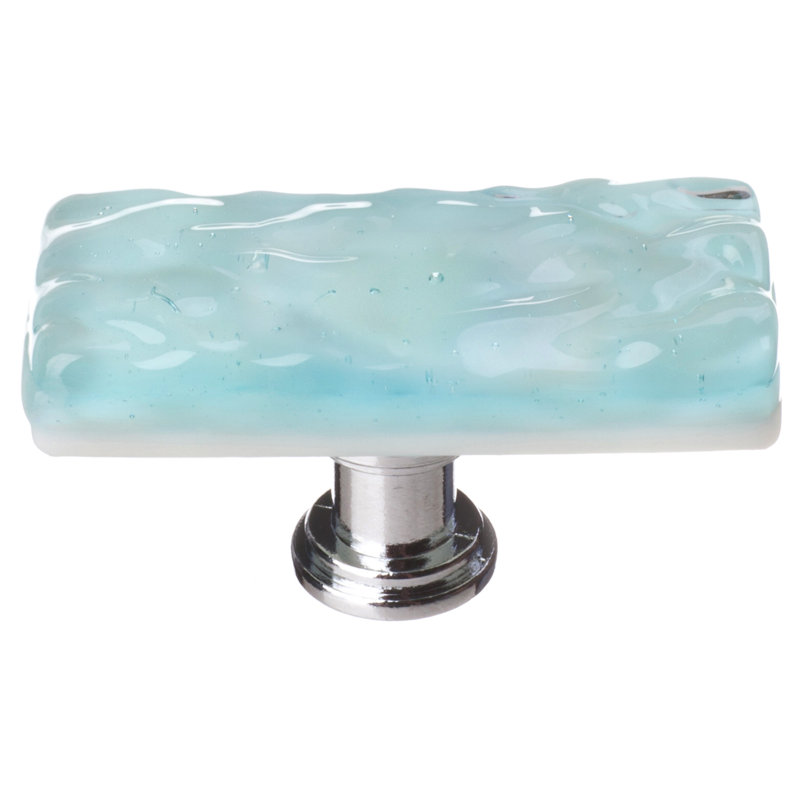 Skinny Glacier 2" Length Rectangle Knob, Light Aqua, Polished Chrome