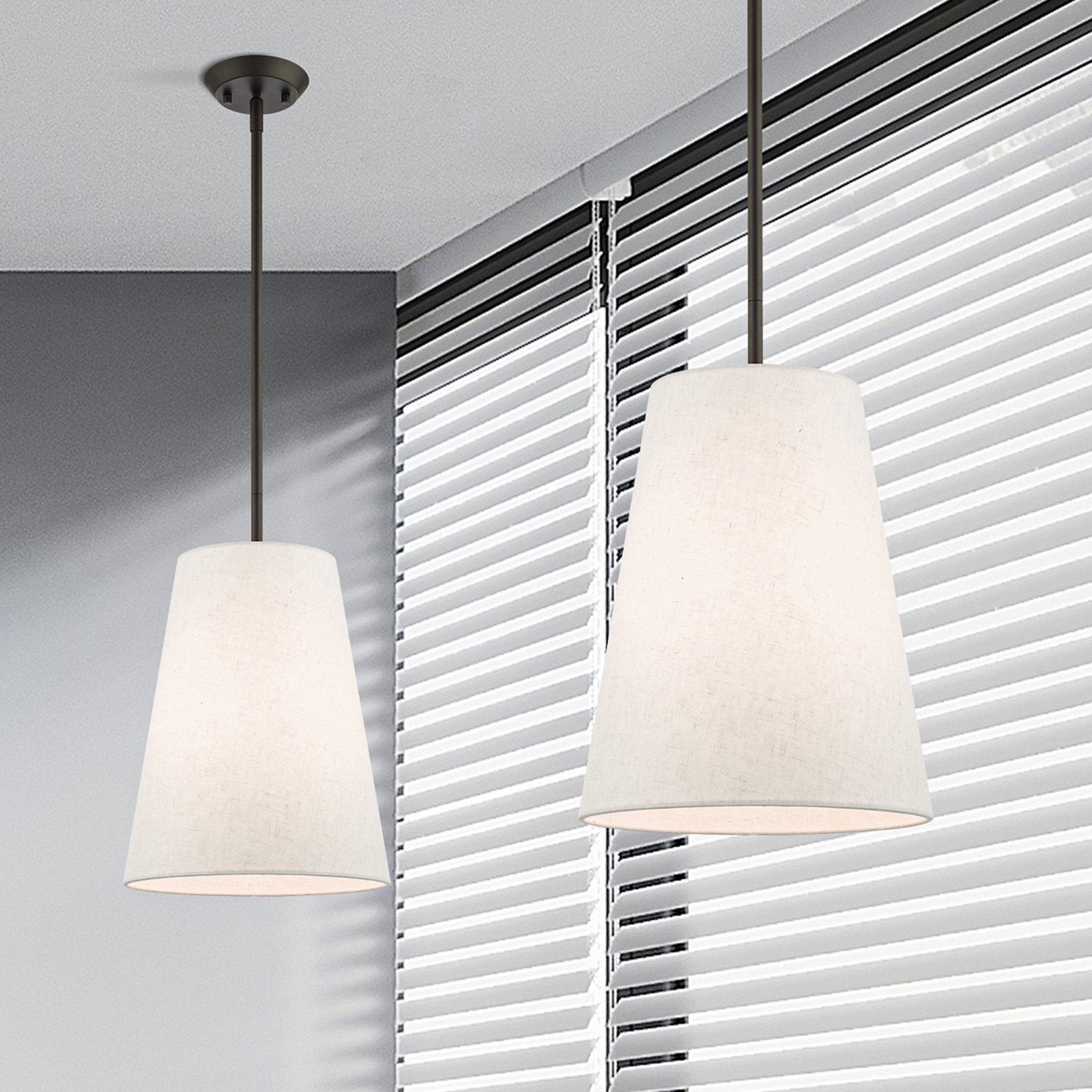 Grove Single Light Linen Blend Steel Dimmable Pendant, Bronze, Oatmeal