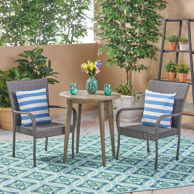 Belrose 2 - Person Acacia Wicker Patio Dining Set with Round Table, Gray