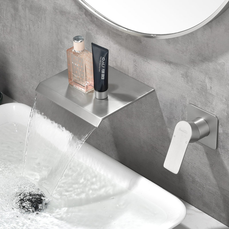 Single Handle Waterfall Tub Faucet, Bathroom Wall Mounted Tub Filler, Brushed Nickel