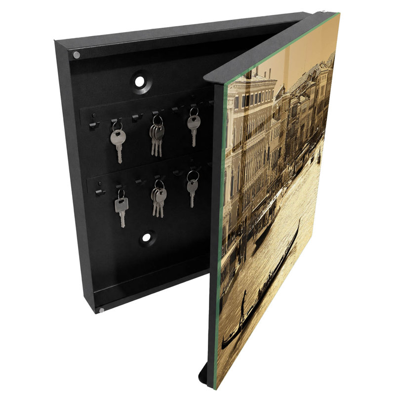 Key storage box, Opens to the left, 30x30x5, White, Gondolas against the background of historic buildings, 