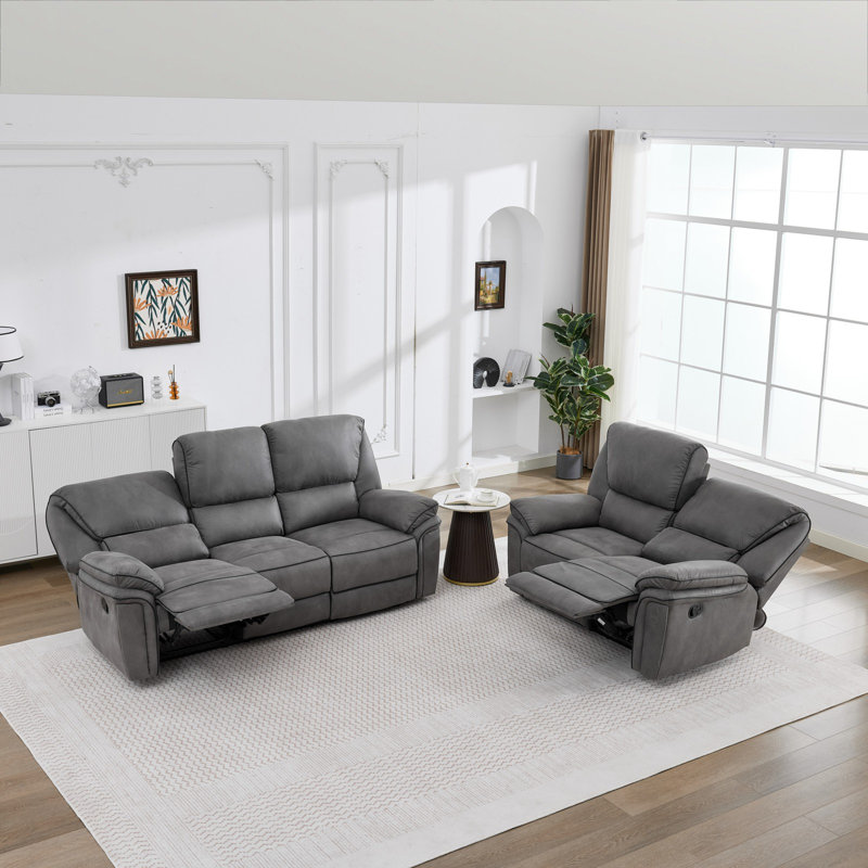 Fabric Reclining Sofa, 2+3 Seater, Light Grey