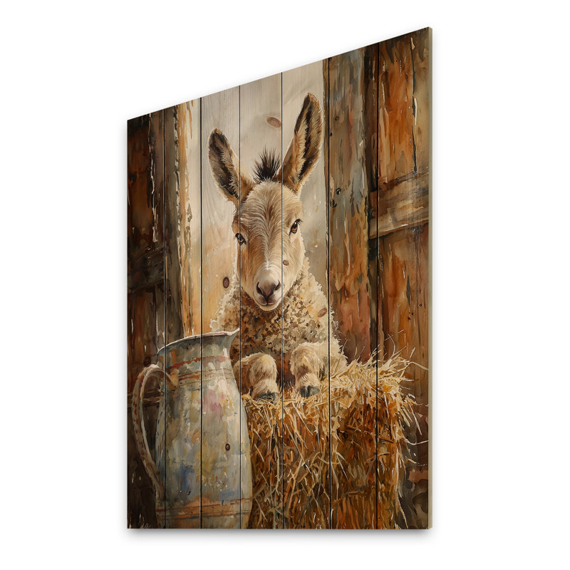 Portrait d'âne à la grange I - art mural en bois d'âne - sur bois de pin naturel, H 20 po x l 10 po x P 0,78 po