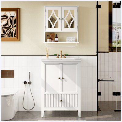 Ensemble de meuble-lavabo moderne 24 po avec lavabo, meuble de rangement avec portes et tiroirs, ensemble de meuble-lavabo à surface peinte