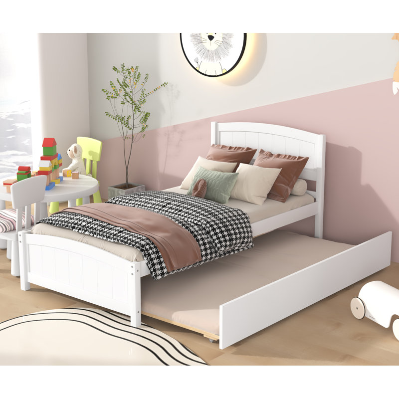 Lit plateforme simple avec lit gigogne Murtibai, Blanc