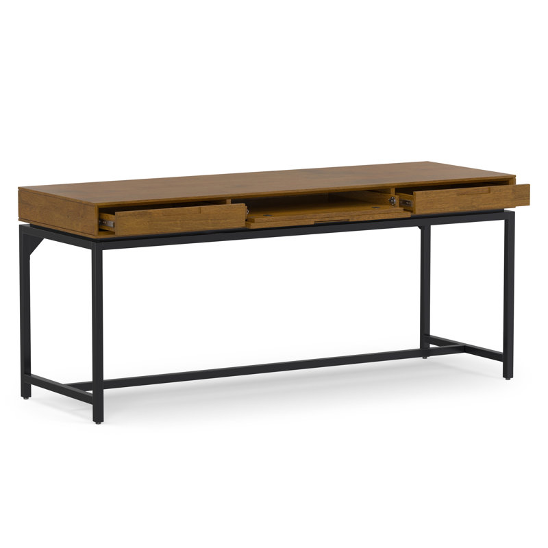 Bureau d'écriture en bois massif avec plateau pour clavier Lars, H 31,50 po x l 72 po x P 24 po, Brun / noir