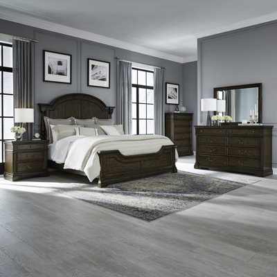 Ensemble de chambre à coucher avec lit à commode, commode et miroir Tawona