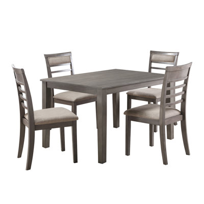 4 tables de salle à manger grises - 5 pièces en bois et 4 chaises rembourrées