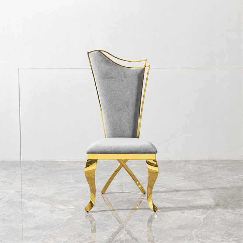 Gorgeous Streamlined High Back Dining Chair With Luxurious Grey Fabric And Durable Stainless Steel Frame, Set Of 2