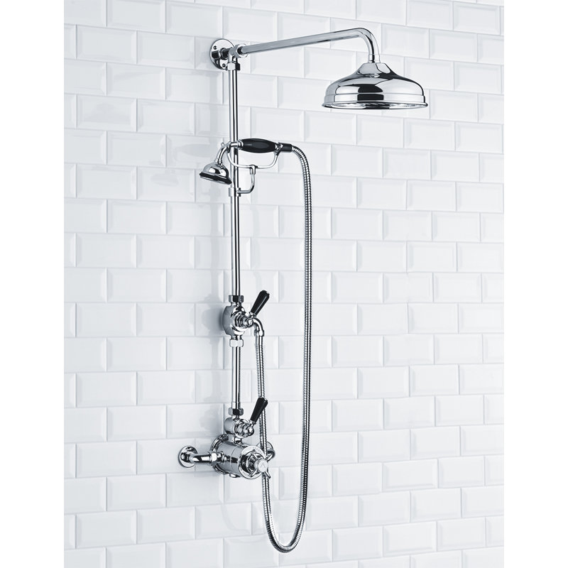 Système de douche thermostatique complet noir classique, Chrome poli
