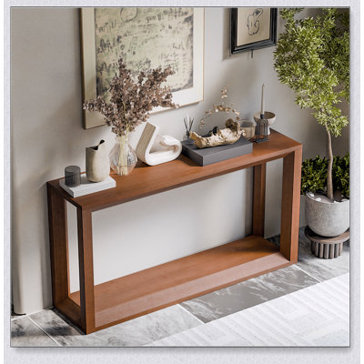 60" Rectangular Solid Wood Veneer Console Table, Wide Sofa Table, Behind Couch Table With Ample Storage For Entryway & Living Room