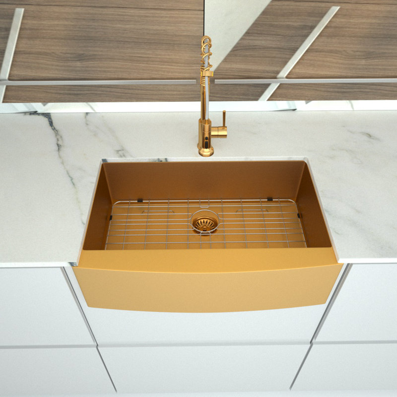 33'' L Single Bowl Stainless Steel Kitchen Sink, Gold