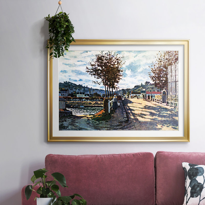 "La seine à Bougival" par Claude Monet - Reproduction d'art, emmêlée et encadrée sous verre acrylique, grand art mural, Or