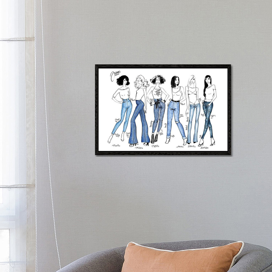 Geschichte der Jeans Mode Illustration von Blursbyai - Galerie-verpackte Leinwand Giclée auf Leinwand