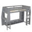Wood Gaming Loft Bed with Desk, Multi-storage Shelves, LED and a Hanging Clothes Rack-1476772348