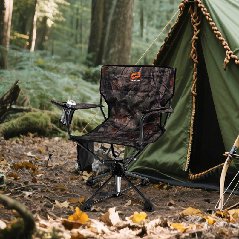 2PCS 360° Swivel Hunting Chair with Mesh Cup Holder & Storage Pockets Cozy Backrest Camo
