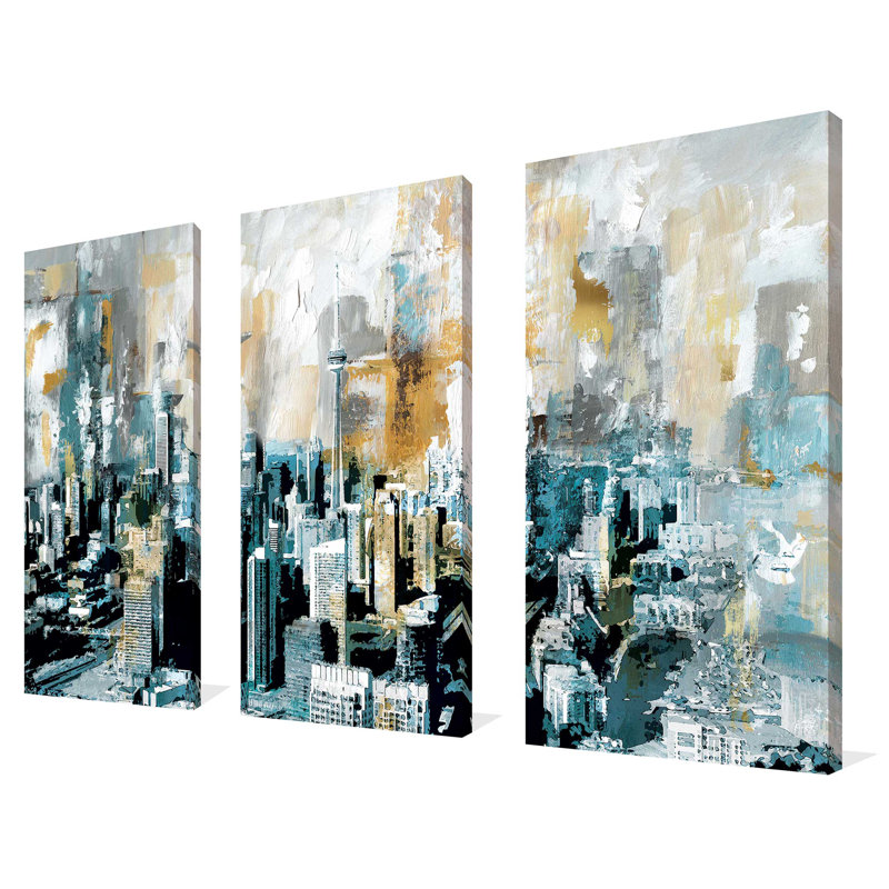 Toronto - peinture sur toile tendue 3 pièces, H 32 po x l 48 po x P 0,75 po