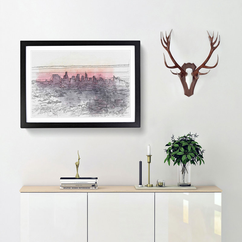 Los Angeles Skyline in the Morning in Abstract - Picture Frame Graphic Art Print, 35cm H x 50cm W x 2cm D, Black
