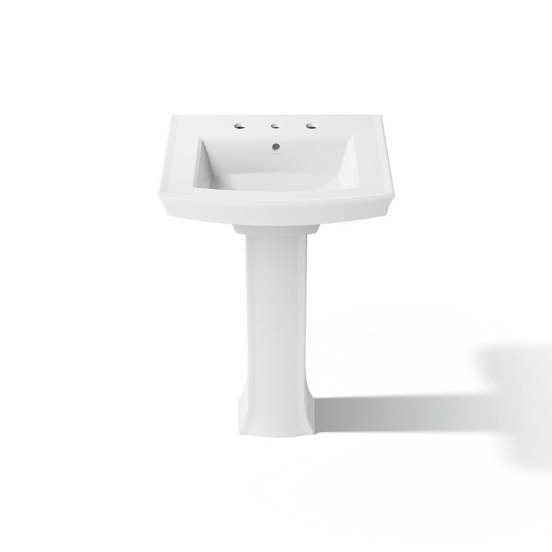 Archer 24" Rectangular Pedestal Bathroom Sink with Widespread Faucet Holes, White, 8" Centers