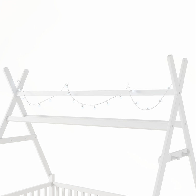 Lit maison avec lumière DEL, plancher bas et toit amovible pour enfants, Simple, Blanc