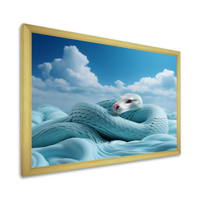 «Cyan Snake Serpentine Sky» sur toile, H 16 po x l 32 po x P 1 po, Encadrement doré