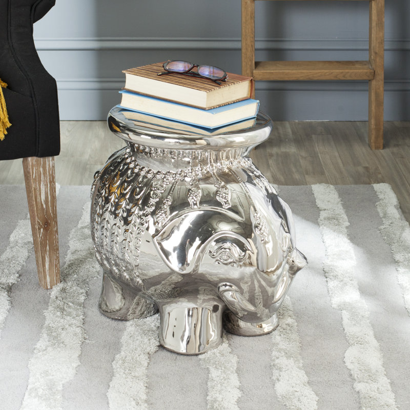 Scarlette Ceramic Accent Stool, Silver