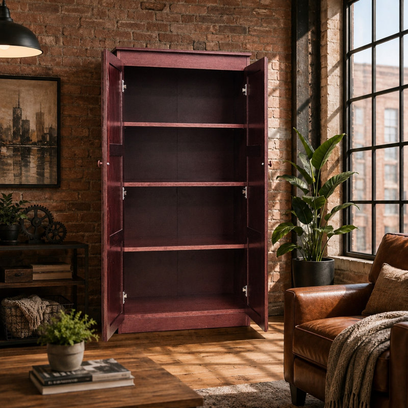 Armoire de rangement en placage de bois massif de 60 po avec quatre tablettes Fellers, Cerisier