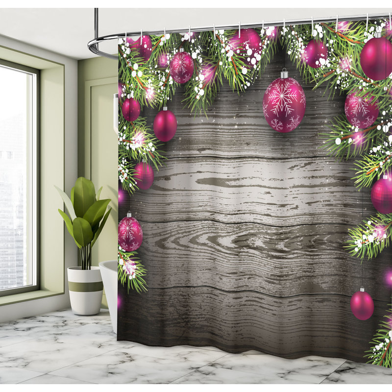Rideau de douche avec branches et crochets christmas rustique, H 84 po x l 69 po