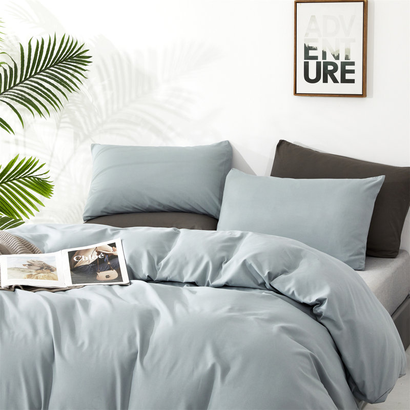 Solid Color Comforter Light Color 3 PCs Bedding Set Pure Color Bed Comforter Set, Full Comforter + 2 Pillowcases, Dusty Blue
