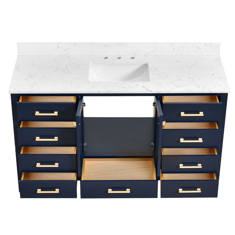Meuble-lavabo 60 po avec plateau en pierre reconstituée, Bleu