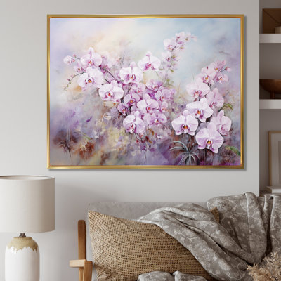 «Pink Orchids Watercolor Charm I - Flowers», art mural