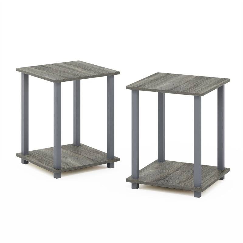 Ensemble de tables de bout avec rangement Bianco, Gris chêne français, Gris