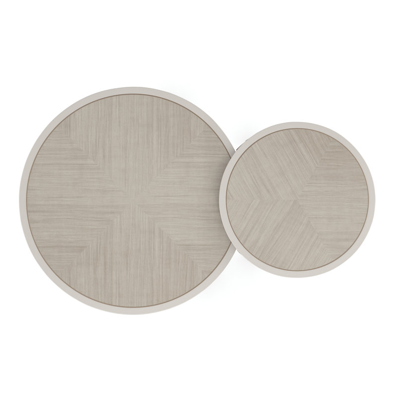 Transitional Round Nesting Cocktail Table in Brown & White with Storage