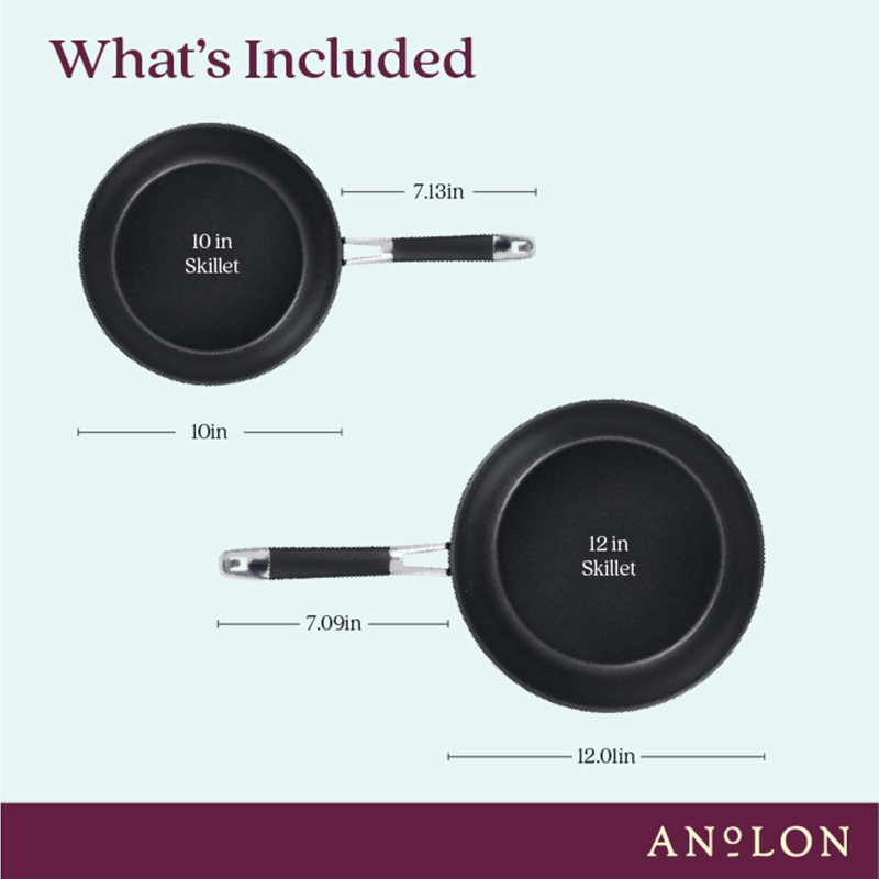 Anolon Hard Anodized Nonstick Nesting Frying Pans / Skillet Set, 2 Piece, 10" & 12"