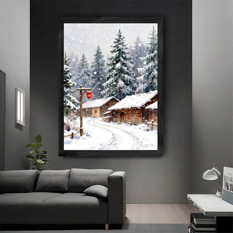 Aquarelle noire encadrée noire, art mural de Noël, H 37 po x l 25 po