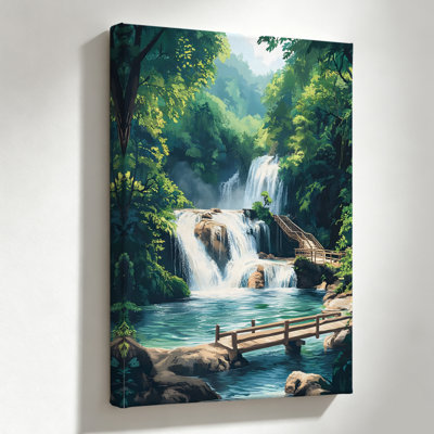 «Lush forest with cascade cascade», art mural sur toile, impression graphique, 24 x 36 po, chambre à coucher, salon et décoration intérieure