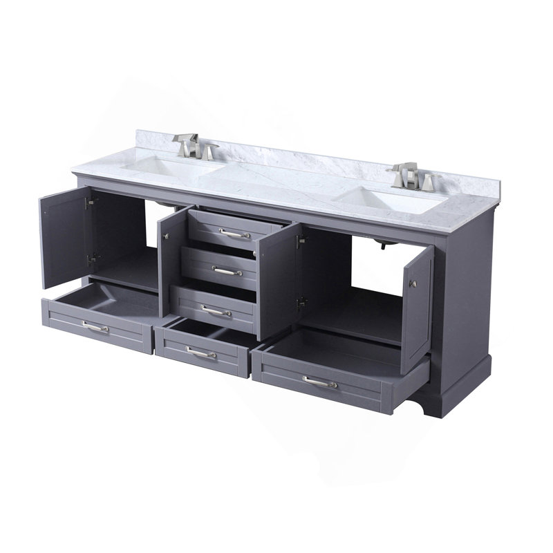 Meuble-lavabo double gris foncé 80 po X P 22 po D, dessus en marbre de Carrare et ensemble de robinet, Gris foncé