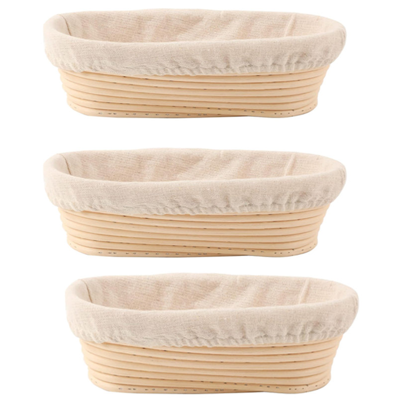 3 pièces Banneton panier ovale à l'épreuve du pain, bol fait à la main en rotin à l'épreuve du levain avec doublures