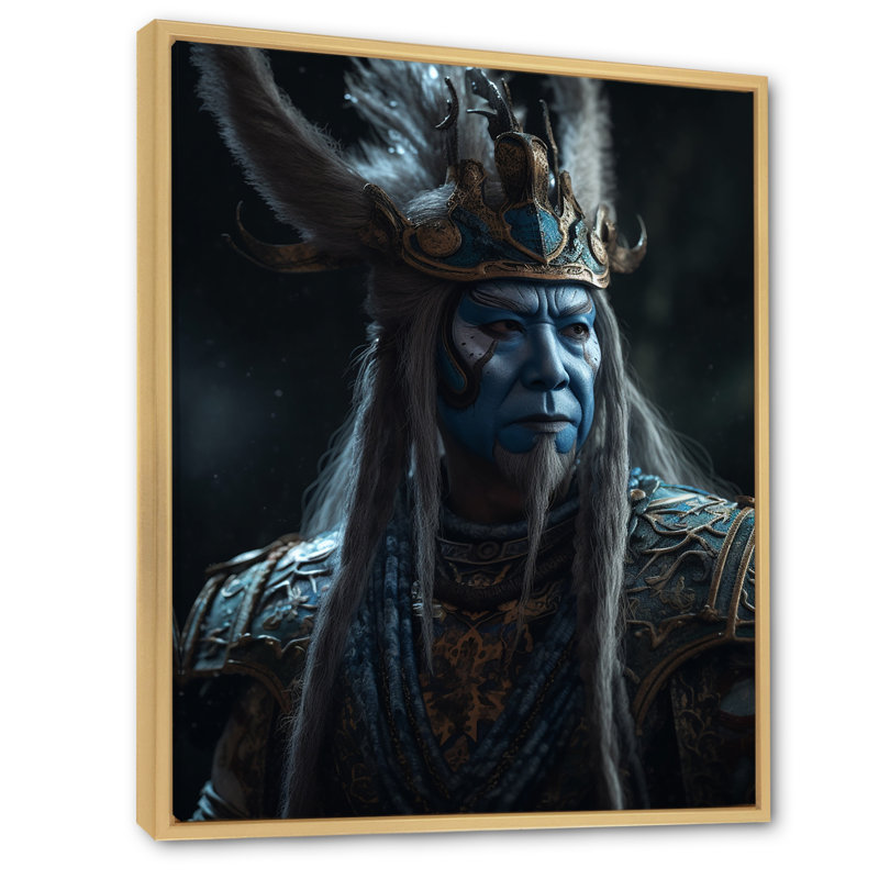 " Majestic Asian Shaman Spiritual Wisdom ", 20" H x 12" W, Brown Floater Framed