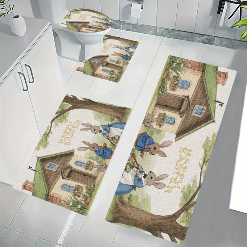Happy Easter Bunny Family, 4 Pcs Bath Rug Set