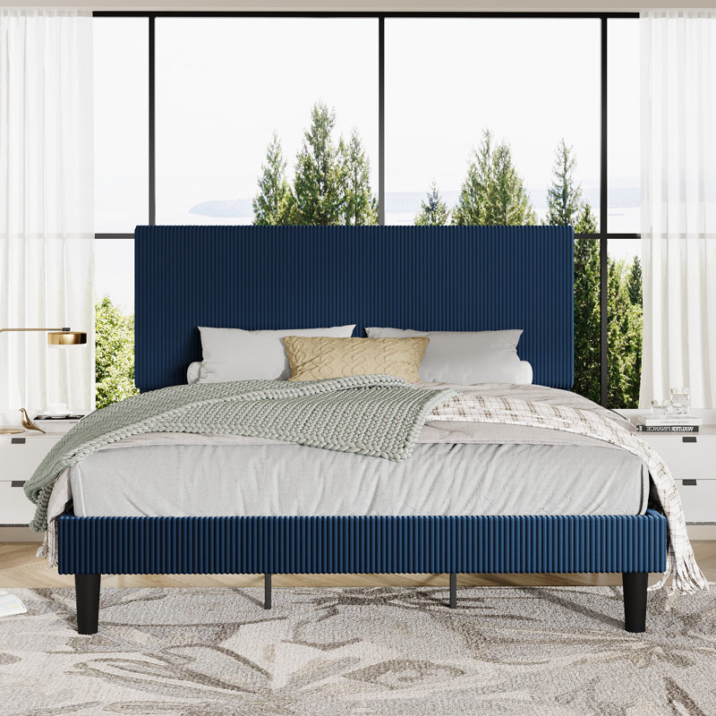 Modern Corduroy Upholstered Platform Bed Frame With Adjustable Headboard, Under Bed Storage, No Box Spring Required, Full Size,Queen Size,King Size,Multiple Colours