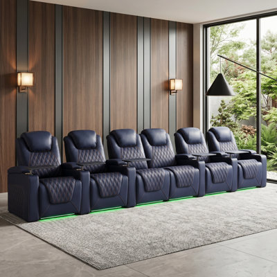Siège de cinéma inclinable en cuir véritable avec éclairage ambiant à DEL 7 couleurs, appui-tête réglable, charge USB, porte-gobelets et console de rangement