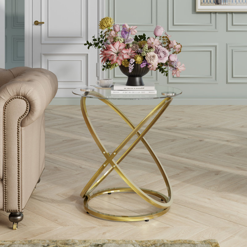 Glass Coffee Table, 24.2" H x 23.6" L x 23.6" W, Gold